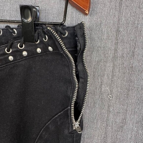 Forever 21 X Frankie and The Studs Studded Black Lace Up Low Rise Flare  Jeans - Picture 7 of 14